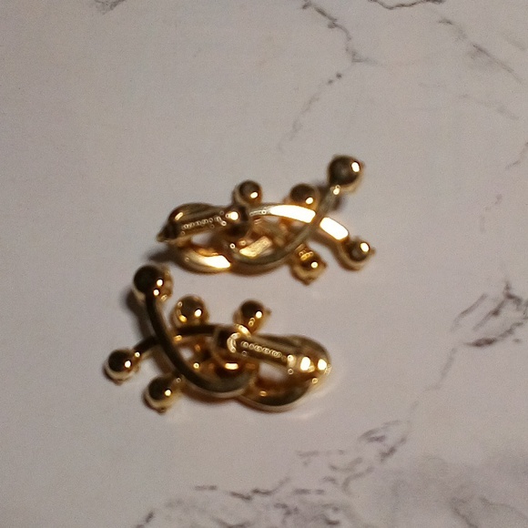 Vtg EMMONS Signed Rhinestone Clip Earrings Gold - Picture 10 of 13